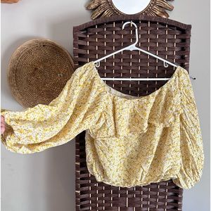 Yellow Off The Shoulder Crop Top Blouse